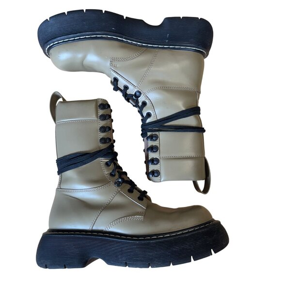 Bottega Veneta The Bounce Lace Up Mid Calf Combat Boots Allspice Tan Size 39 - Picture 10 of 14